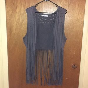 Gray fringe vest Maurices
